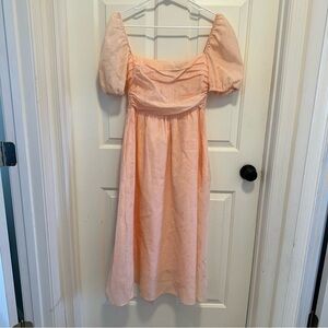 O.P.T. Peach Leaf Print River Midi Dress Size Medium